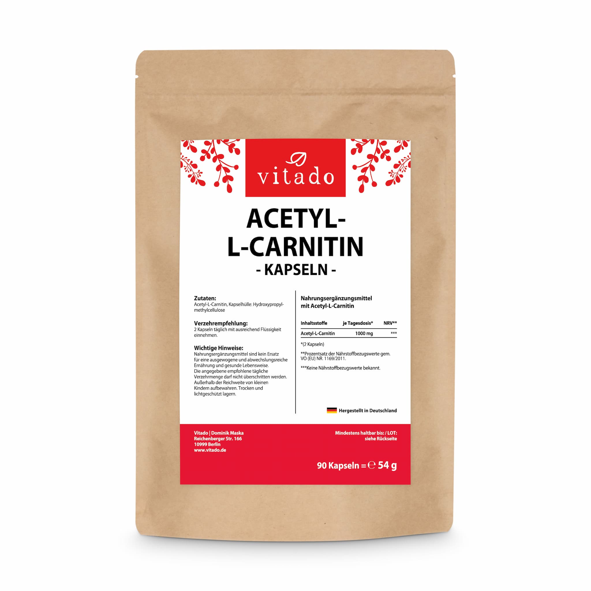 Acetyl-L-Carnitin 500 mg - 90 Kapseln Vitado Acetyl-L-Carnitin 500 mg - 90 Kapseln Vitado