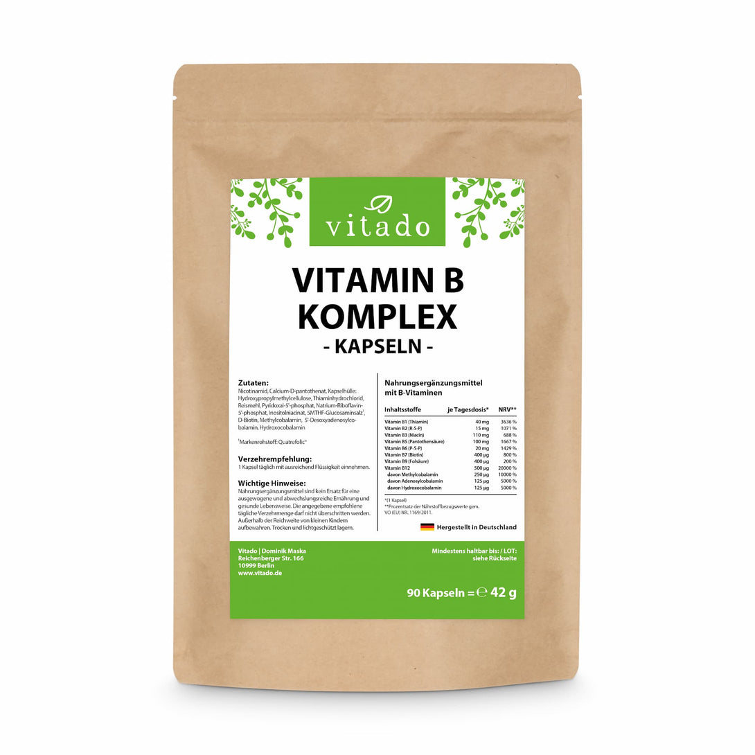 Vitamin B Komplex Kapseln mit 8 B-Vitaminen und bioaktive Formen